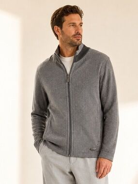 HUGO BOSS C-Fossa Herringbone Full Zip Jacket Gray Sz S